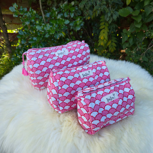 Cotton Quilted Cosmetic Bags - Set Of 3
