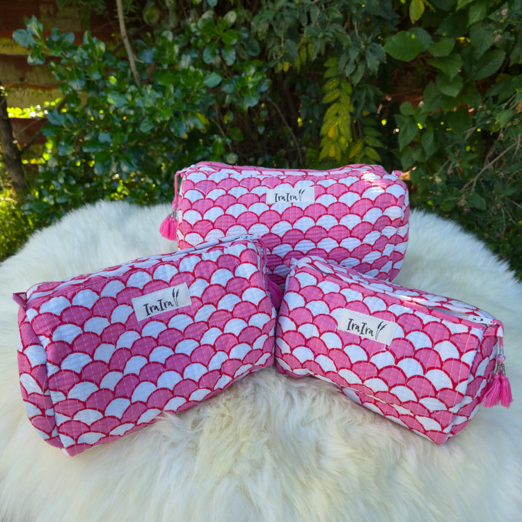 Cotton Quilted Cosmetic Bags - Set Of 3