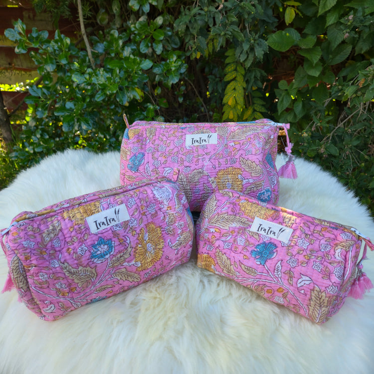 Cotton Quilted Cosmetic Bags - Set Of 3