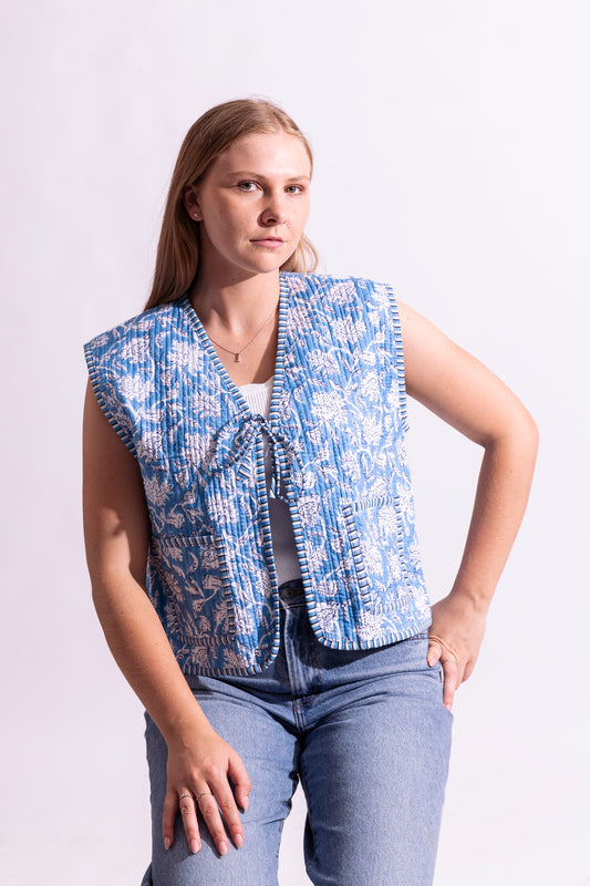 Cotton Quilted Reversible Vest - Powder Blue