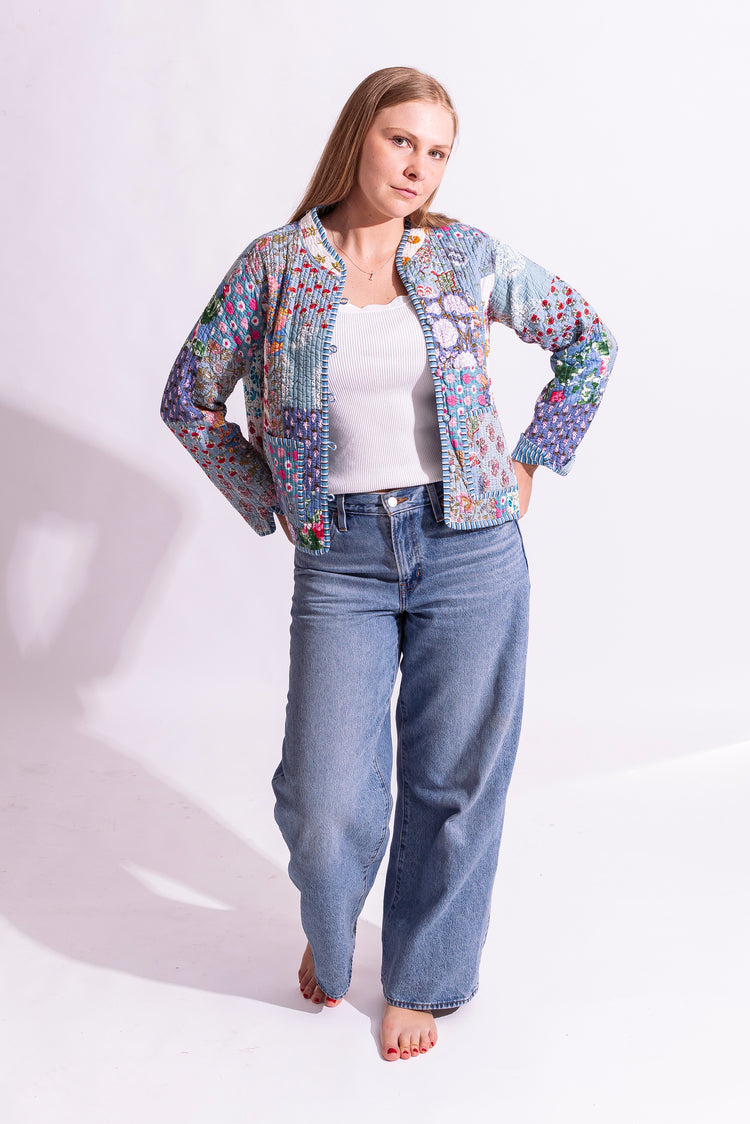 Cotton Quilted Reversible Jacket - Powder Blue
