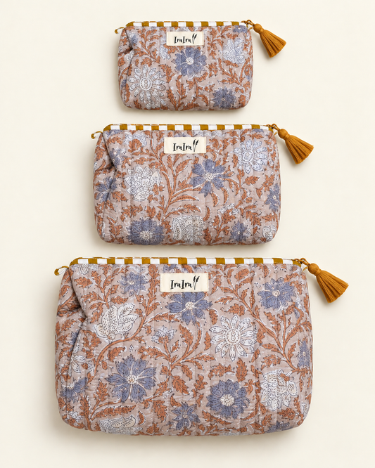 Cotton Quilted Cosmetic Bags - Set Of 3