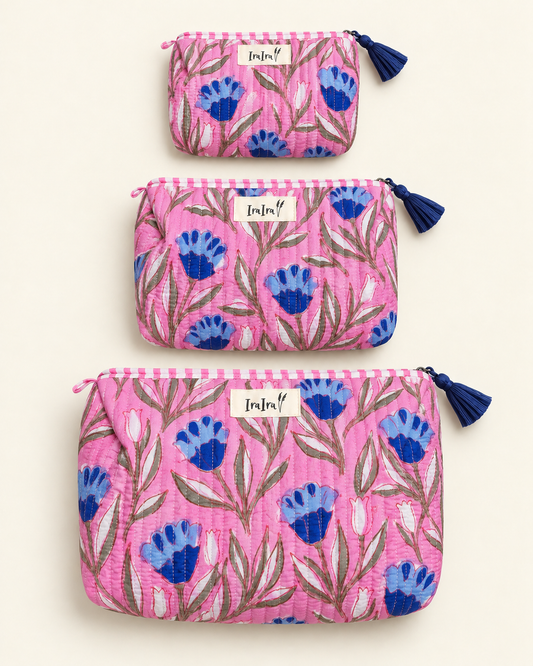 Cotton Quilted Cosmetic Bags - Set Of 3