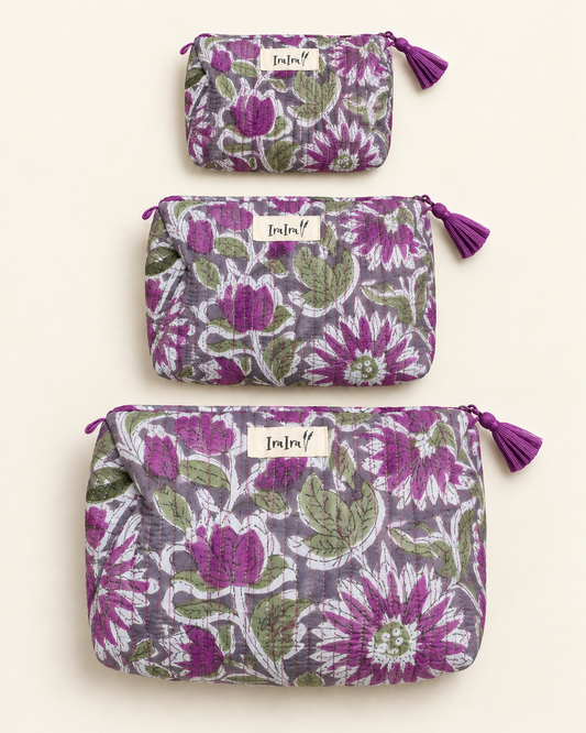 Cotton Quilted Cosmetic Bags - Set Of 3
