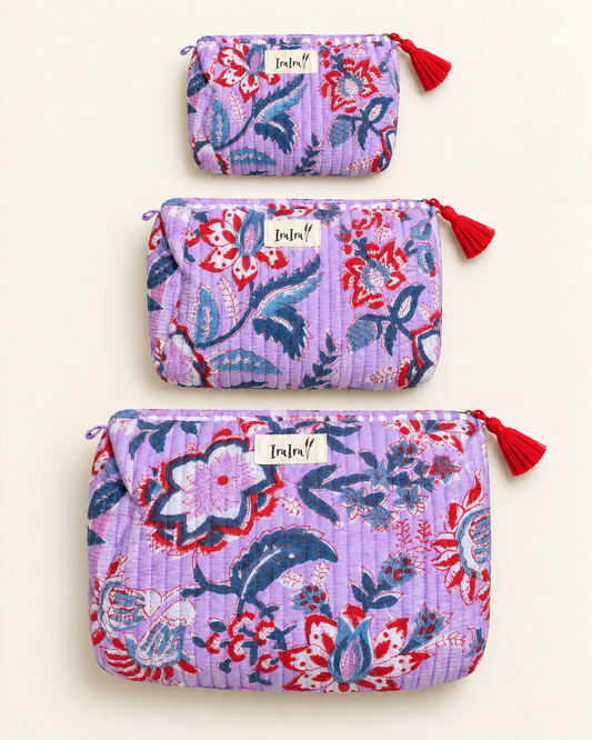 Cotton Quilted Cosmetic Bags - Set Of 3