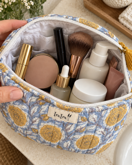 Cotton Quilted Cosmetic Bags - Set Of 3 | Blue Marigold