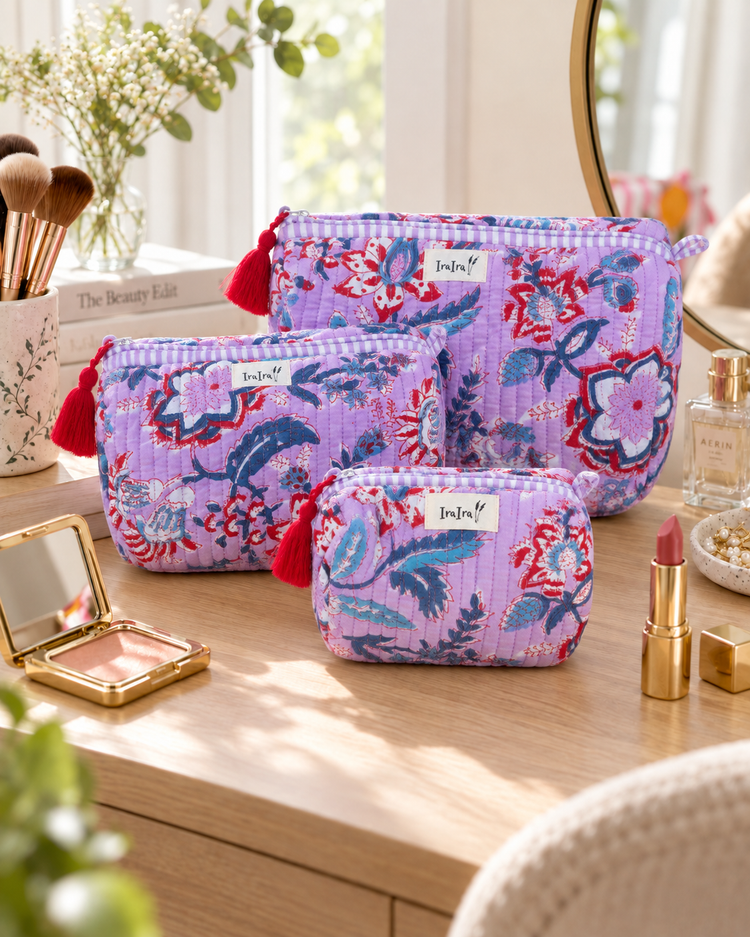 Cotton Quilted Cosmetic Bags - Set Of 3