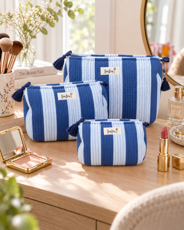 Cotton Quilted Cosmetic Bags - Set Of 3