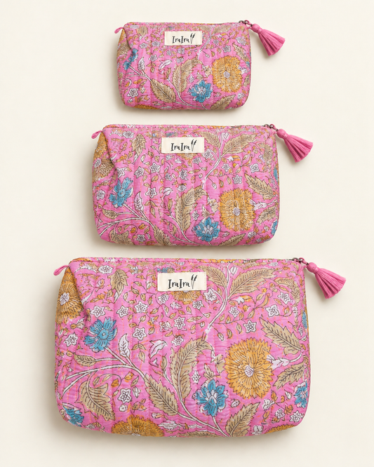 Cotton Quilted Cosmetic Bags - Set Of 3