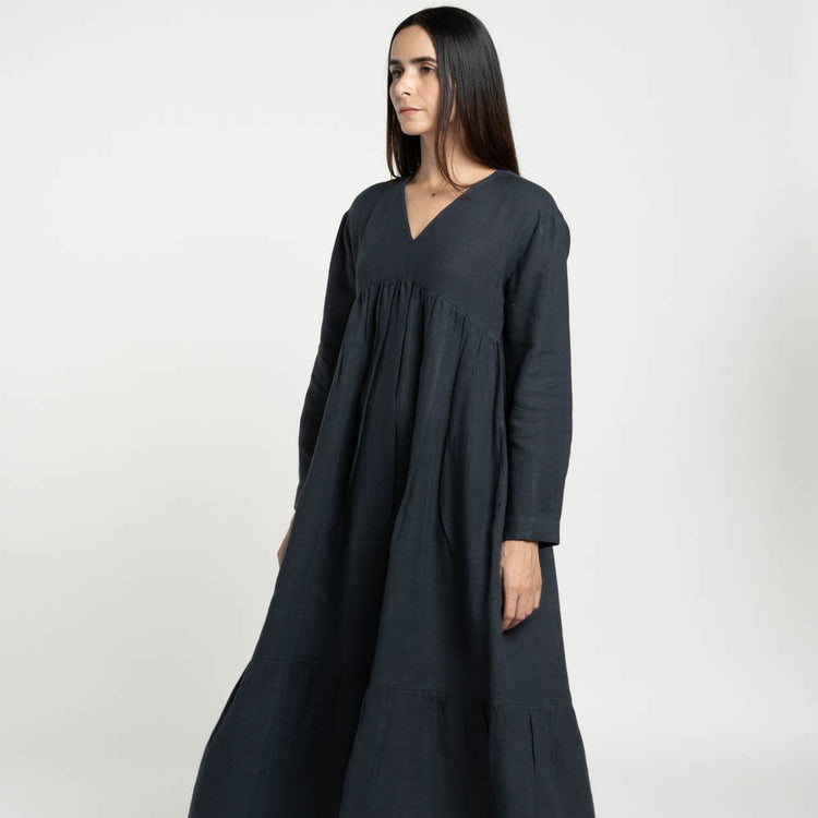 Linen Veil Dress - Midnight Blue