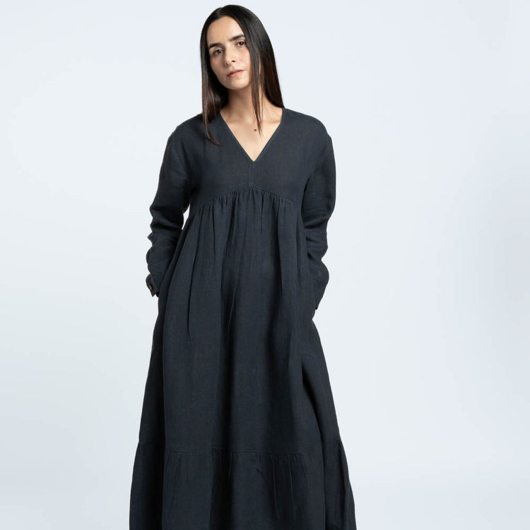 Linen Veil Dress - Midnight Blue