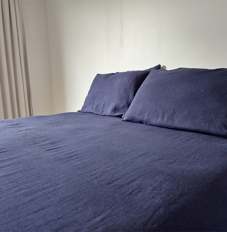 Indigo Blue Linen Fitted Sheet