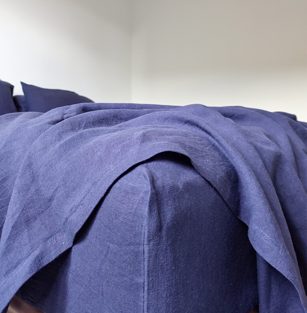 Indigo Blue Linen Fitted Sheet