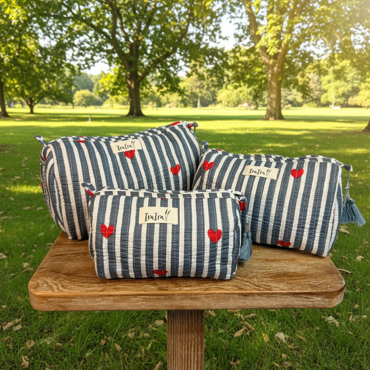 Cotton Quilted Cosmetic Bags - Set Of 3