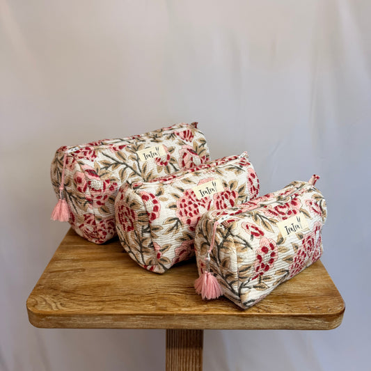 Cotton Quilted Cosmetic Bags - Set Of 3