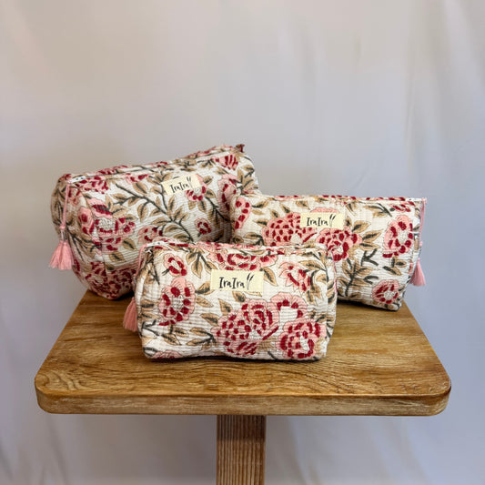 Cotton Quilted Cosmetic Bags - Set Of 3