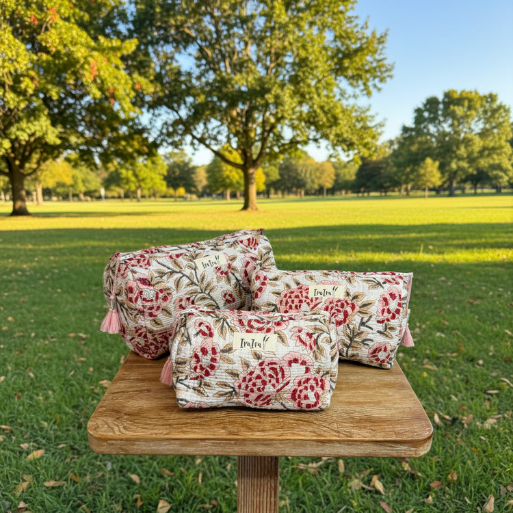 Cotton Quilted Cosmetic Bags - Set Of 3