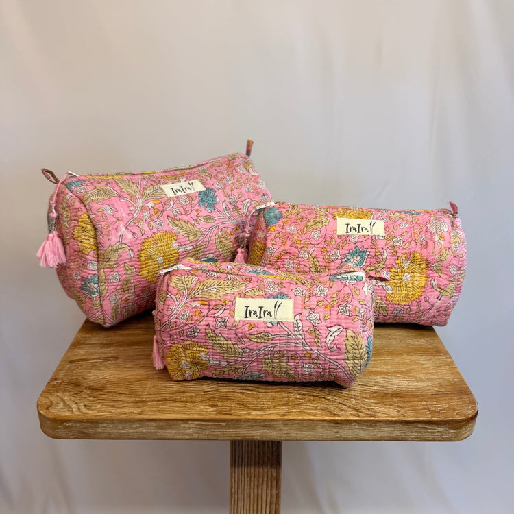 Cotton Quilted Cosmetic Bags - Set Of 3