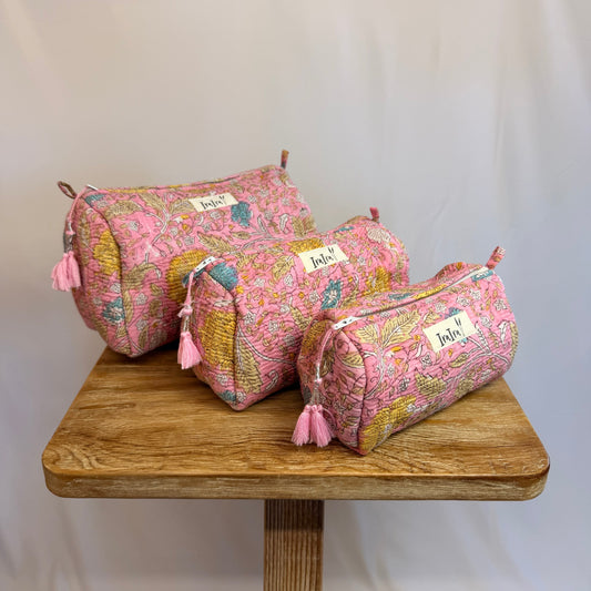 Cotton Quilted Cosmetic Bags - Set Of 3