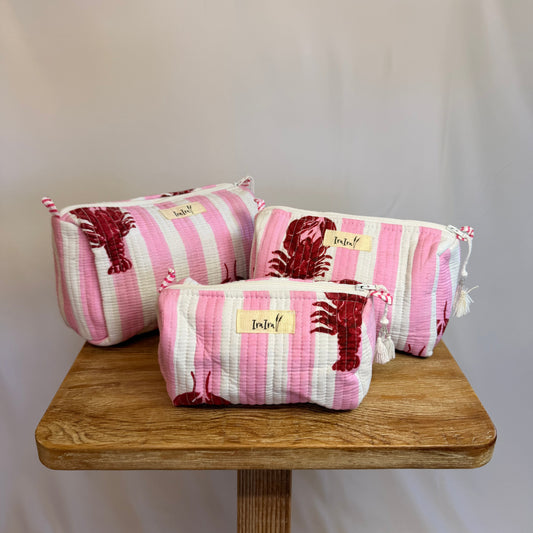 Cotton Quilted Cosmetic Bags - Set Of 3 | Lobster White