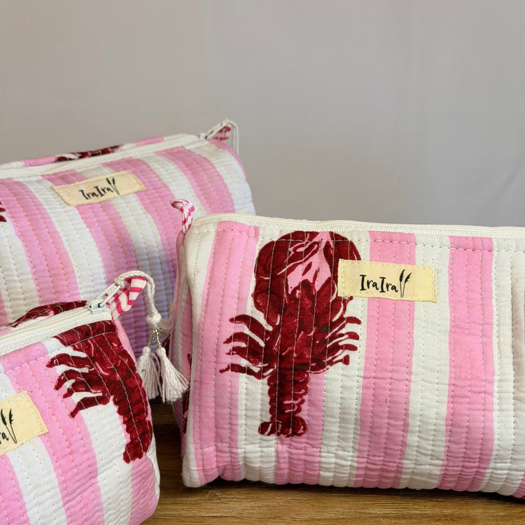 Cotton Quilted Cosmetic Bags - Set Of 3 | Lobster White