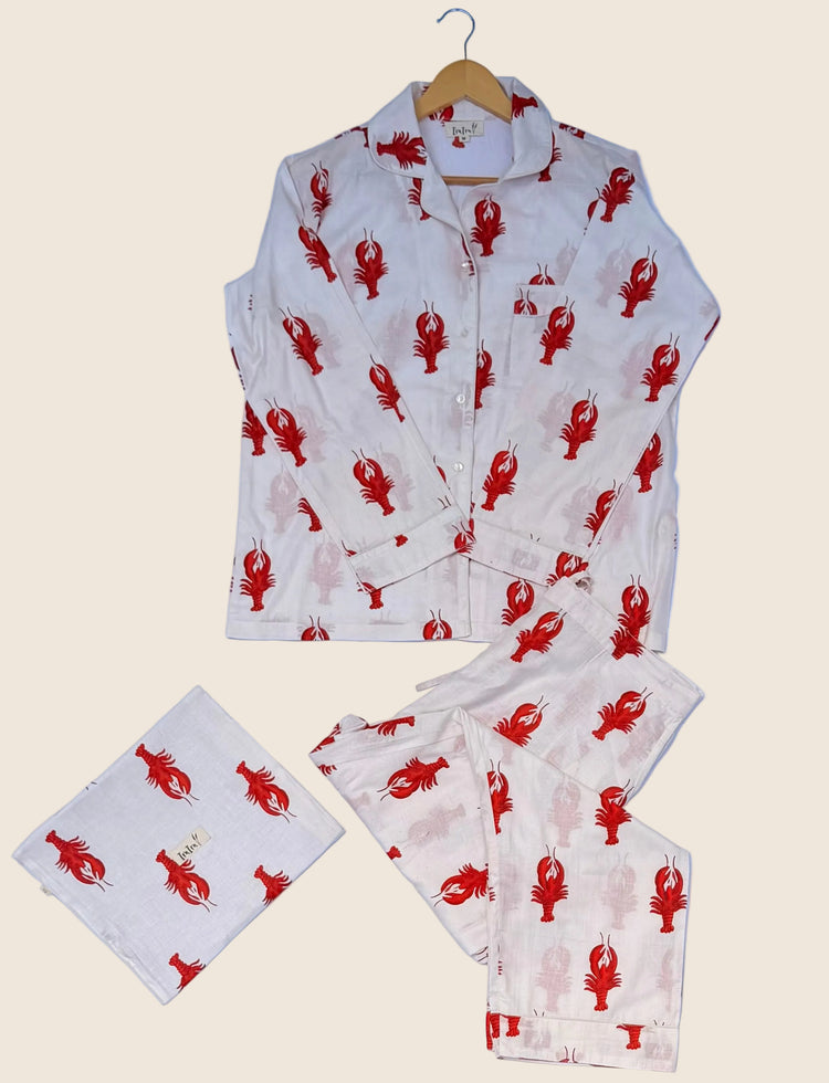 Cotton Lobster PJ Set - White/Long