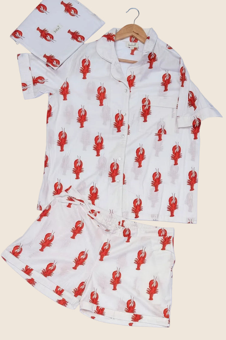 Cotton Lobster PJ Set - White/Short