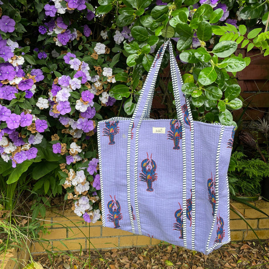 Reversible 100% Cotton Tote Bag - Purple Lobster
