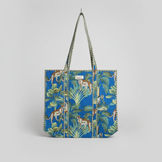 Reversible 100% Cotton Tote Bag - Blue Jungle