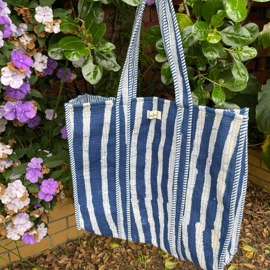 Reversible 100% Cotton Tote Bag - Indigo