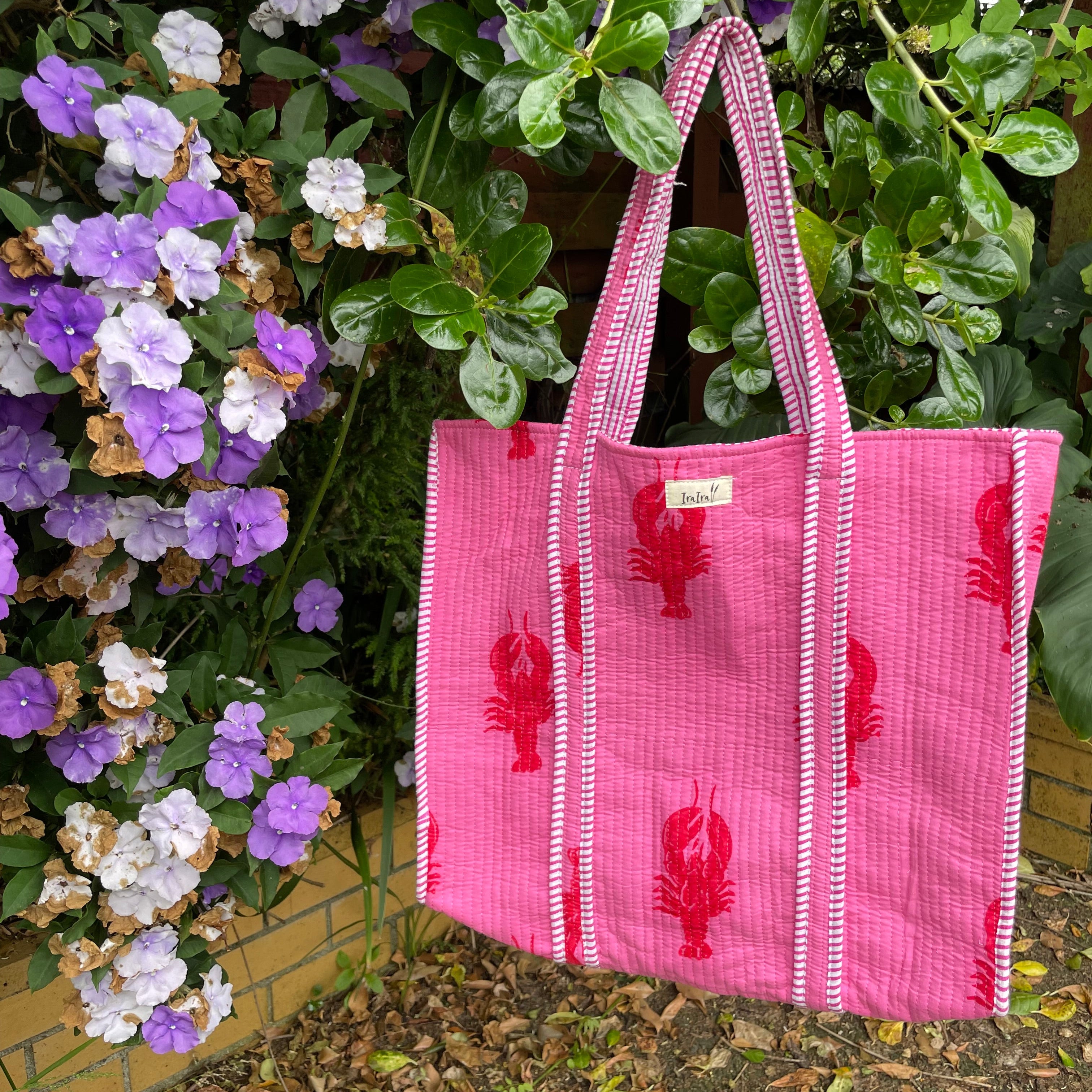 Reversible 100% Cotton Tote Bag - Pink Lobster