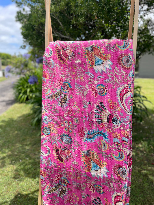 Zinnia Hand-stitched Cotton Bedspread