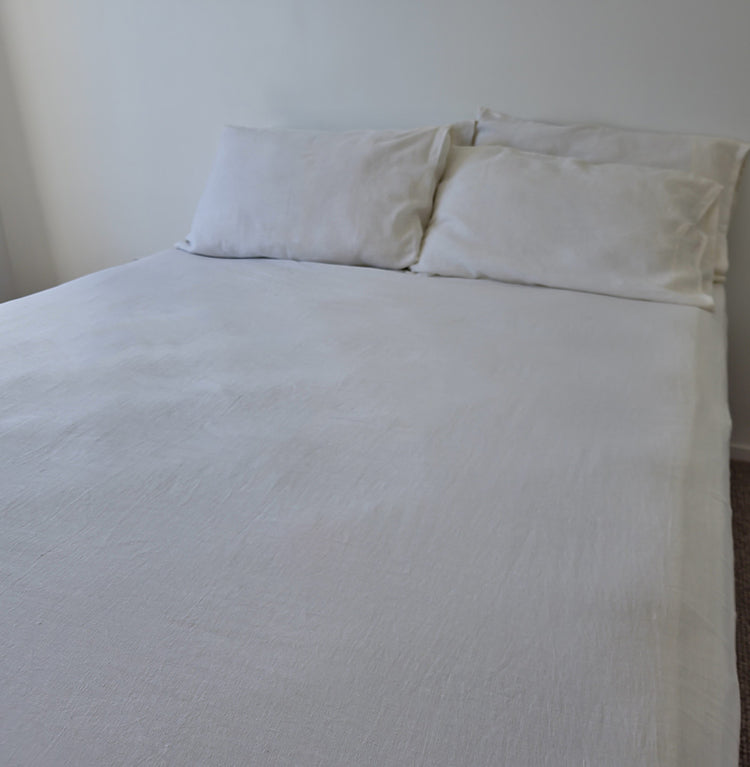 Ivory White Linen Fitted Sheet