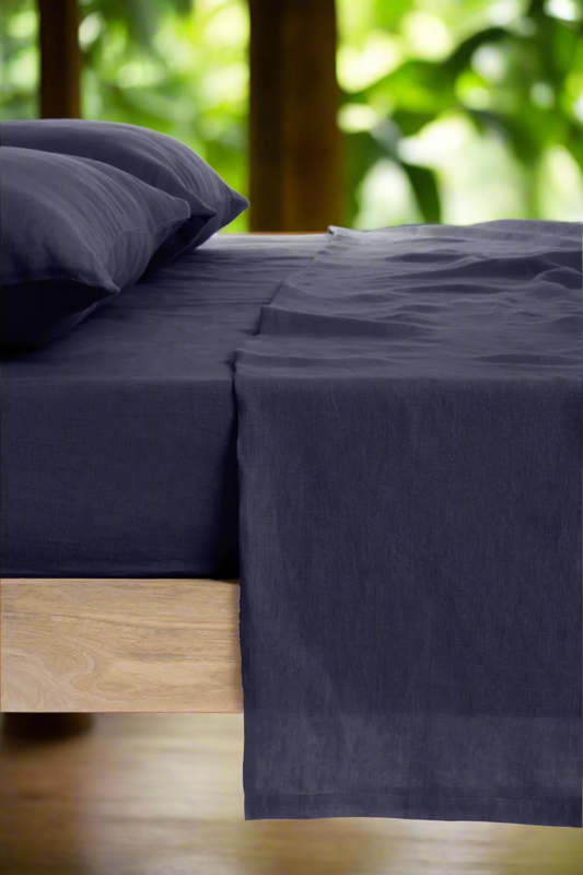 Indigo Blue Linen Flatsheet Set