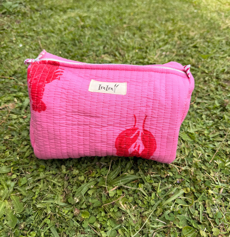 Cotton Quilted Cosmetic Bags - Set Of 3 | Lobster Pink