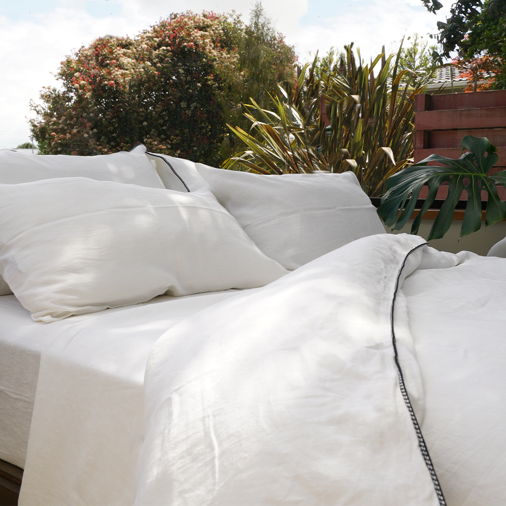 Ivory White Linen Duvet Set